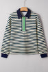 Striped Contrast Collar Quarter Zip Polo Long Sleeve Top